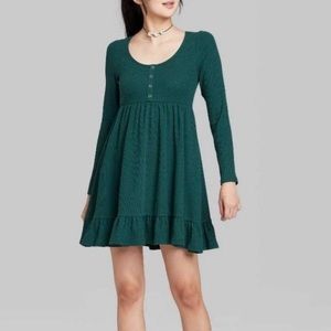 Wild Fable Long Sleeve Waffle Knit Babydoll Dress
